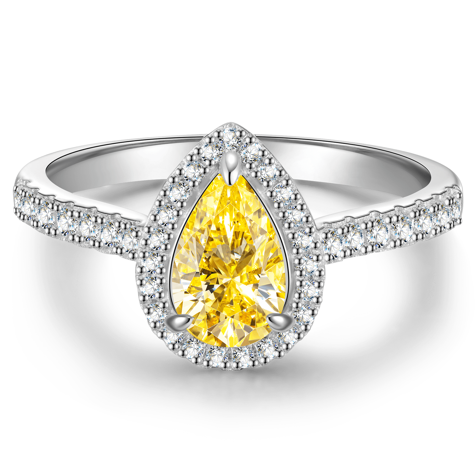 The Queen Halo Engagement Ring - 1.01 Carat 14K White Gold with a Pear Brillant Cut Lab-Grown Diamond