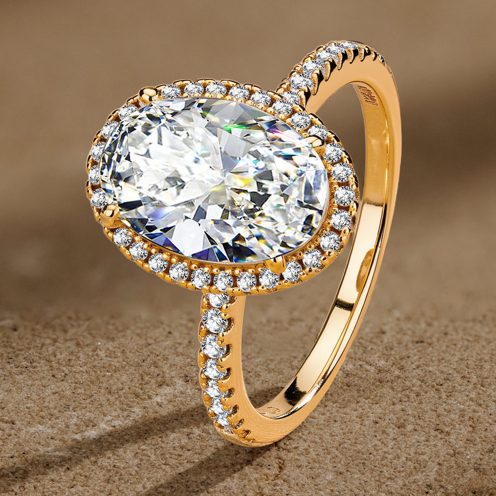 GENUINE LOVE Halo Engagement Ring - 1.01 Carat 10K Yellow Gold with a Oval Brillant Cut Lab-Grown Diamond