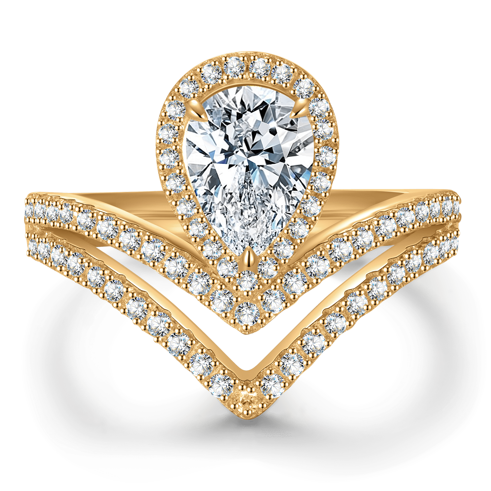 GENUINE LOVE Halo Engagement Ring - 1.01 Carat 10K Yellow Gold with a Pear Brilliant Cut Lab-Grown Diamond