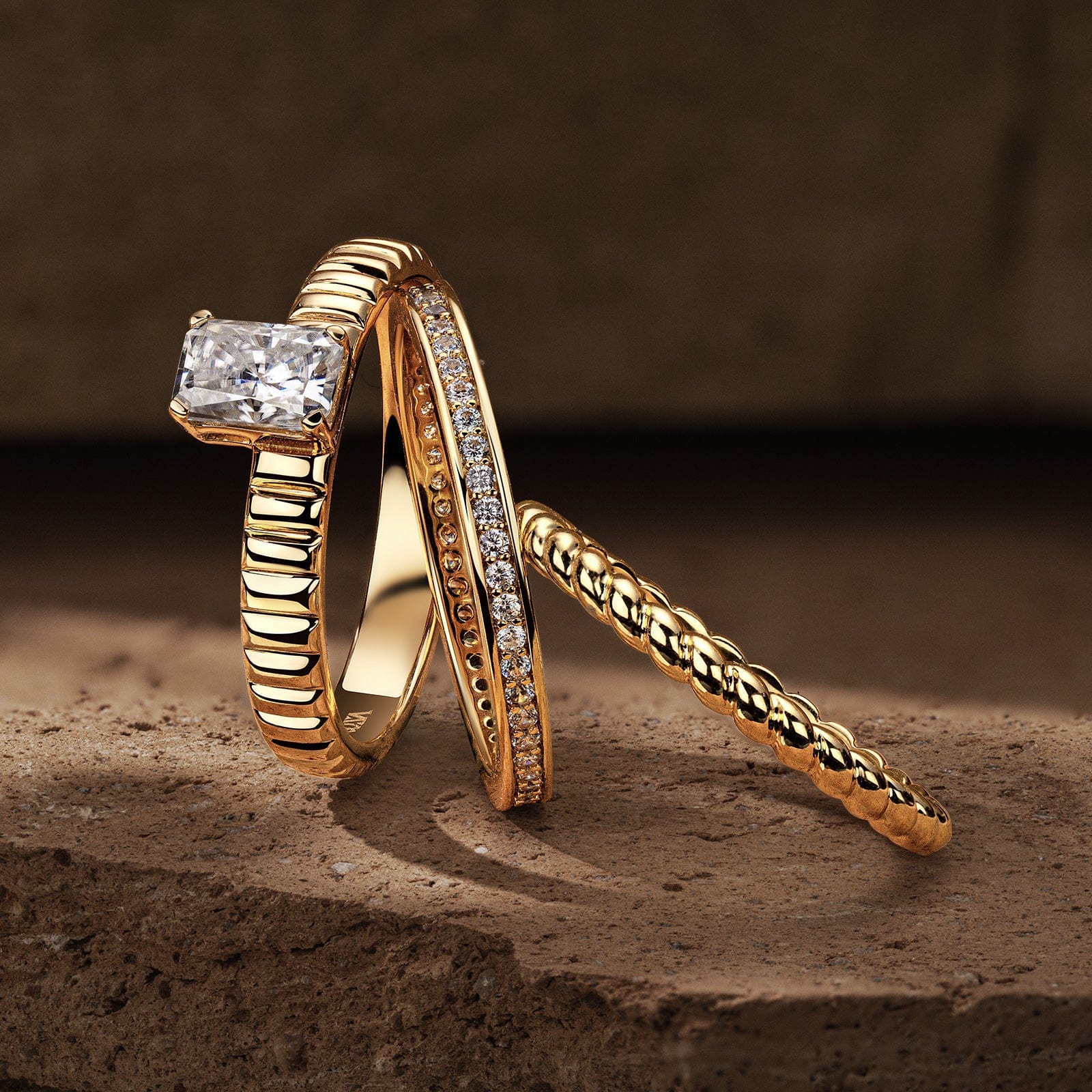 GENUINE LOVE Bridal Sets Engagement Rings - 1.02 Carat 10K Yellow Gold with a Emerald Cut Lab-Grown Diamond