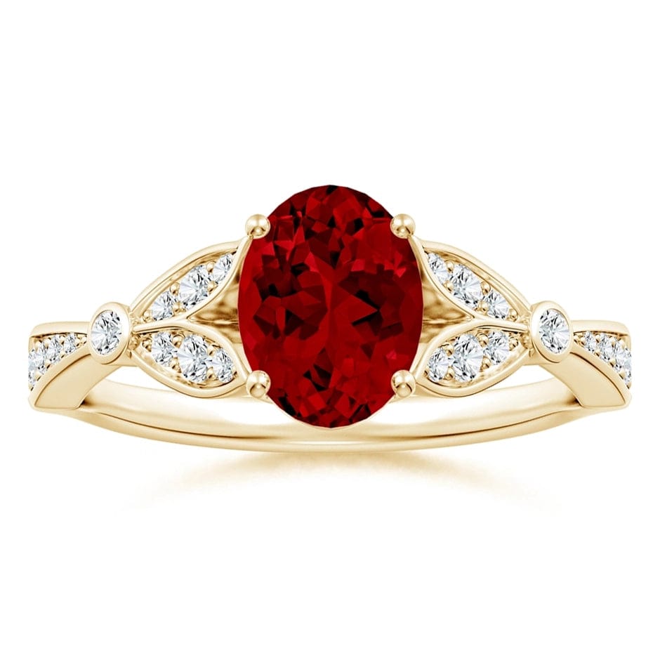 Lab-Grown Oval Brilliant Cut Ruby - Pave Classic Engagement Ring 14K Yellow Gold