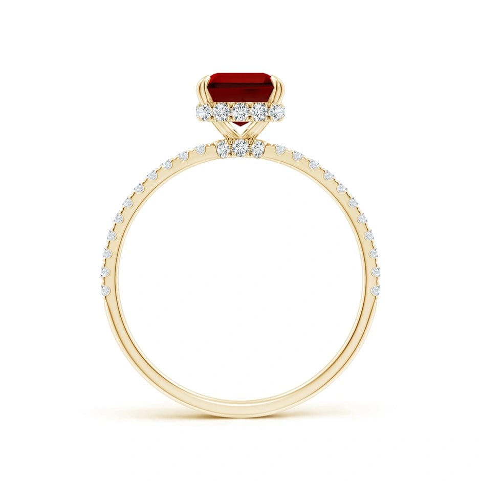 Lab-Grown Emerald-Cut Ruby - Hidden Halo Classic Engagement Ring 14K Yellow Gold