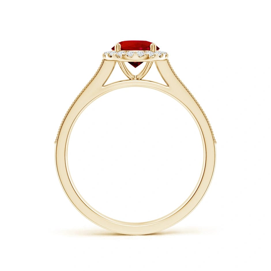 Lab-Grown Round Brilliant Cut Ruby - Halo Classic Engagement Ring 14K Yellow Gold