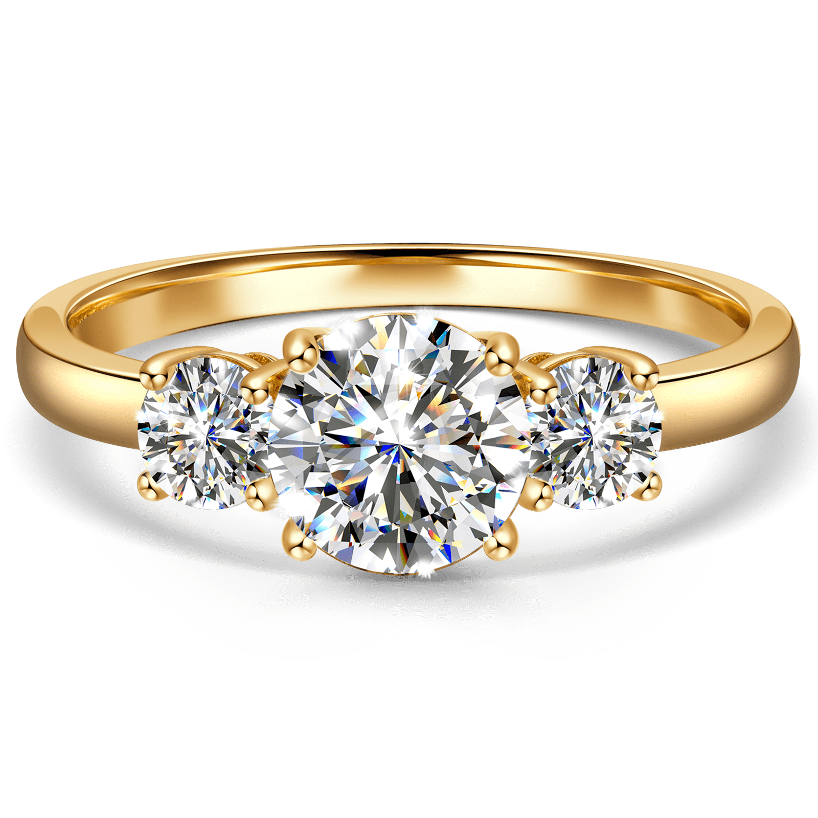 GENUINE LOVE Three Stone Engagement Ring - 18K Yellow Gold