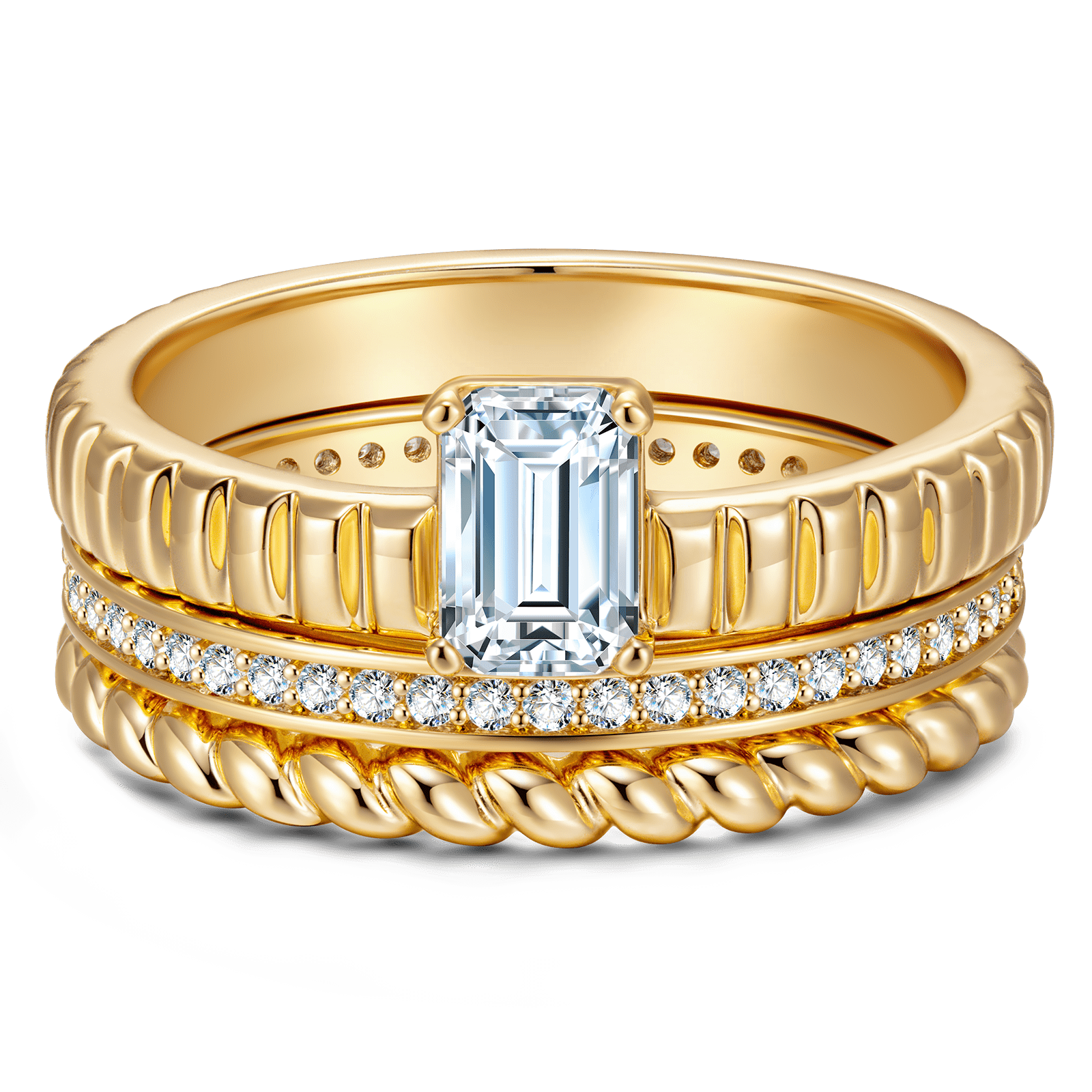 GENUINE LOVE Bridal Sets Engagement Rings - 1.02 Carat 10K Yellow Gold with a Emerald Cut Lab-Grown Diamond