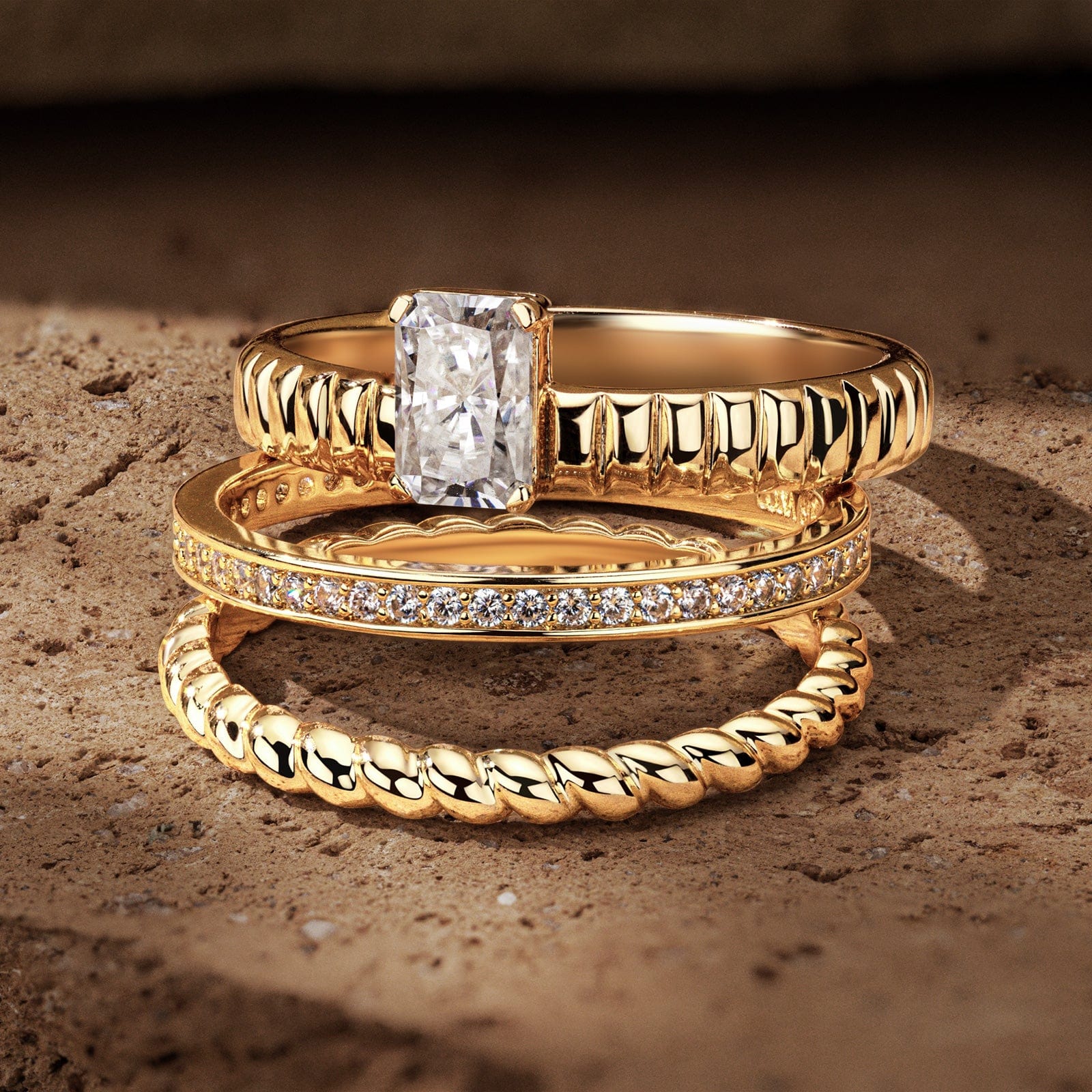 GENUINE LOVE Bridal Sets Engagement Rings - 1.02 Carat 10K Yellow Gold with a Emerald Cut Lab-Grown Diamond