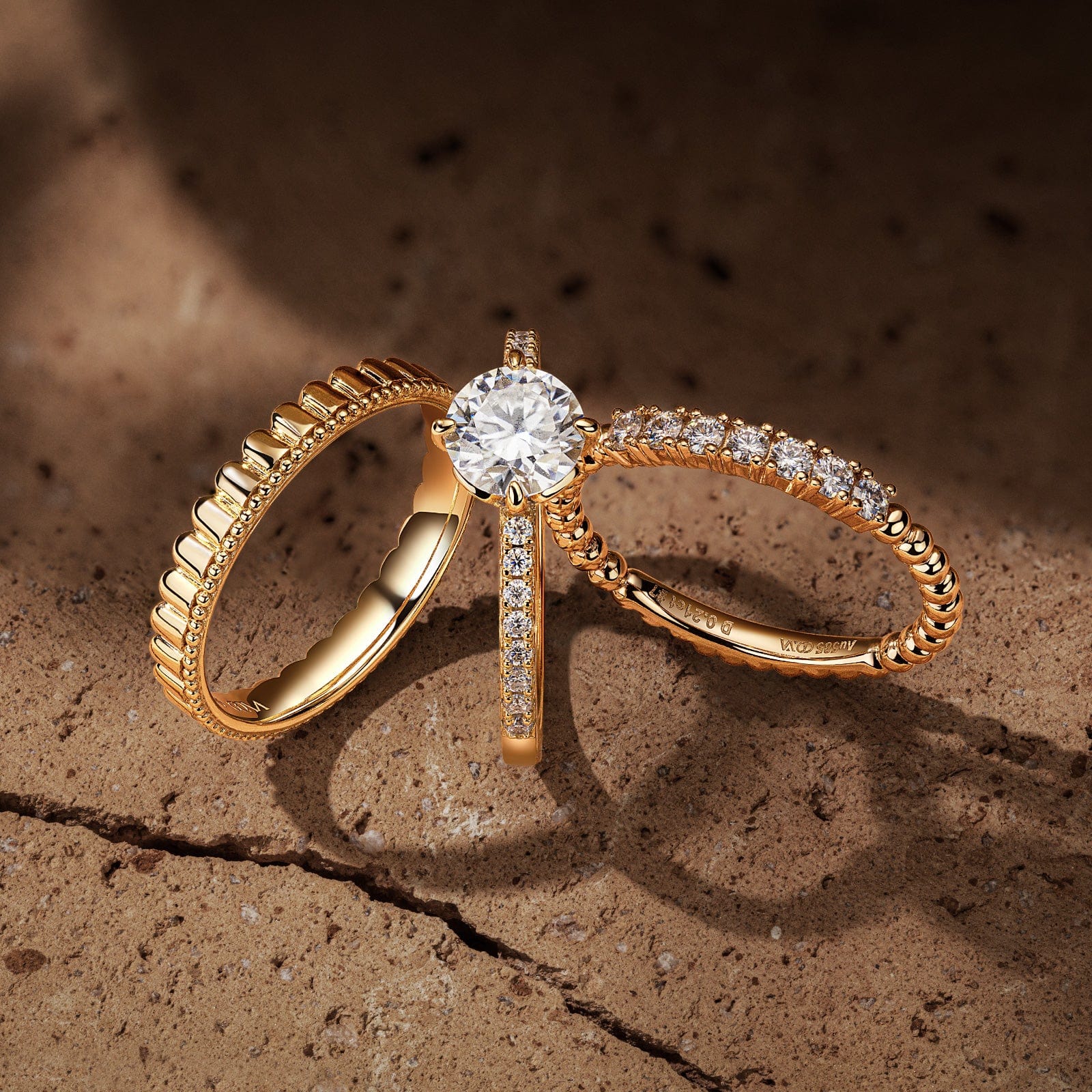 GENUINE LOVE Bridal Sets Engagement Rings - 1.00 Carat 14K Yellow Gold with a Round Brilliant Cut Lab-Grown Diamond