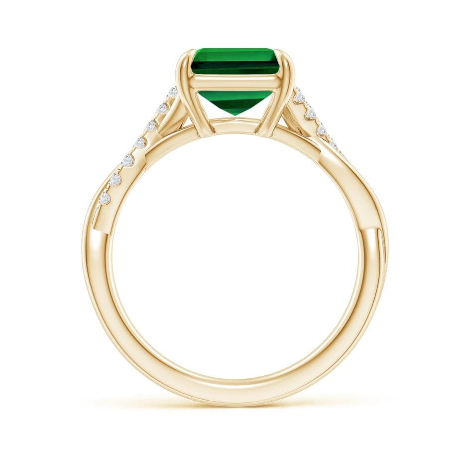 Lab-Grown Emerald-Cut Emerald - Pave Classic Engagement Ring 14K Yellow Gold